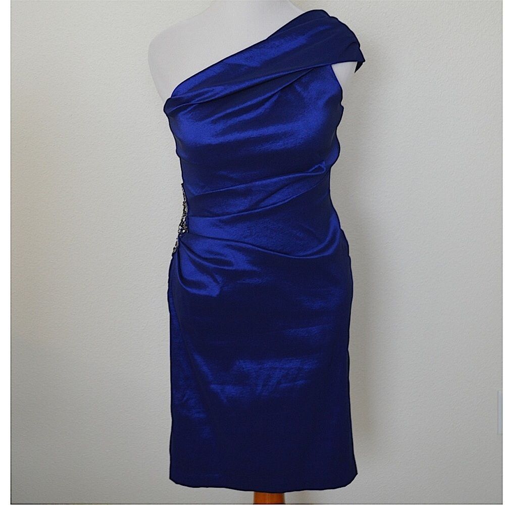 Taffeta Short Navy Silky Satin Dress by Eliza J